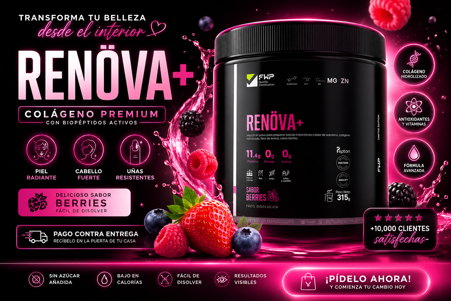 Colágeno Hidrolizado con Biopéptidos Activos • Sabor Berries • Calidad Premium